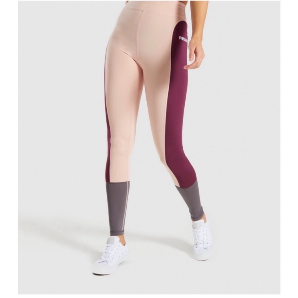 Gymshark Women's Colorblock Leggings - Cream, Burgundy, Gray